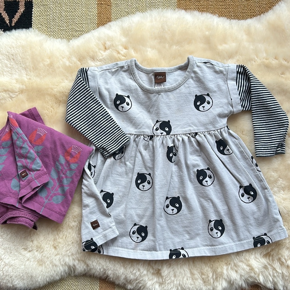 Girls Tea Collection Bundle 6-12 Months 100% Cotton Dresses Panda Yin Yang
